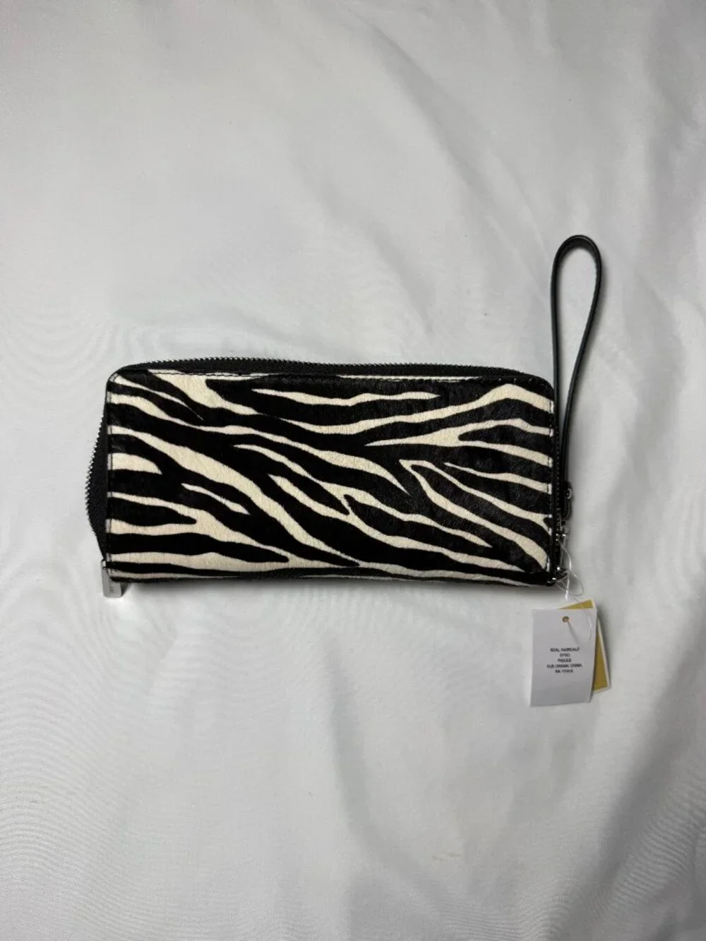 Michael Kors Jet Set Travel Zebra Print Calf Hair Continental Wallet Black White